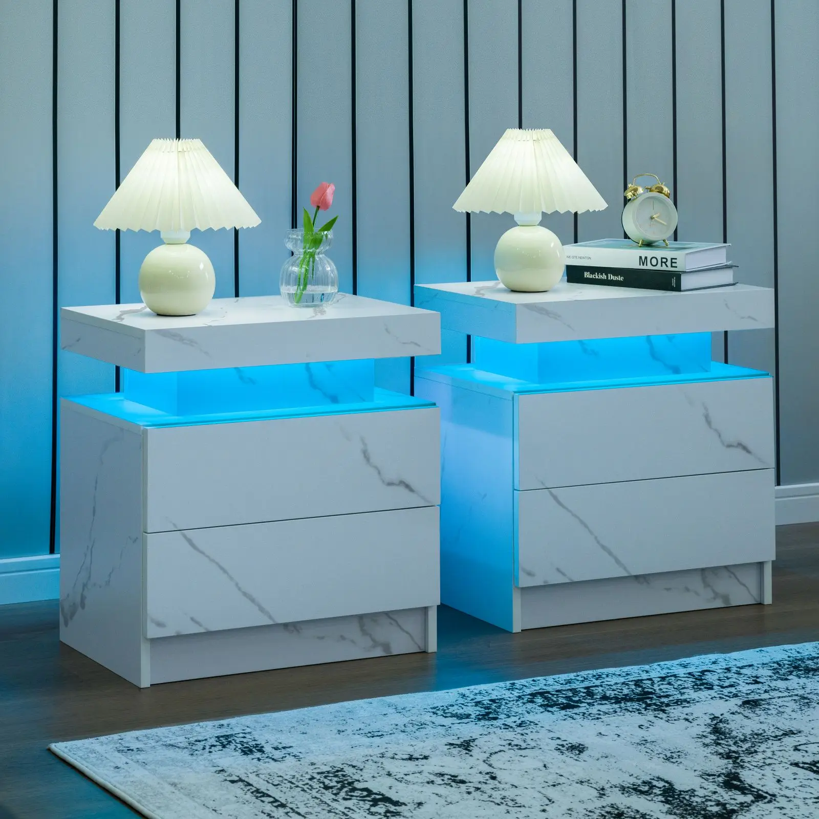 Cubehom Nightstand Set of 2 LED Nightstand with 2 Drawers Cubehom Nightstand Set of 2 LED Nightstand with 2 Drawers