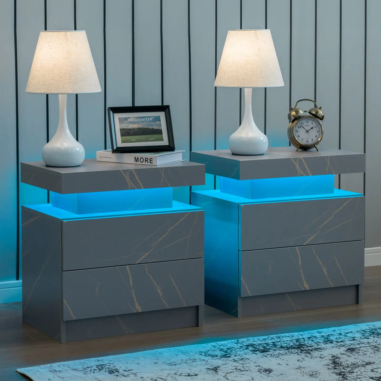 Cubehom Nightstand Set of 2 LED Nightstand with 2 Drawers Cubehom Nightstand Set of 2 LED Nightstand with 2 Drawers