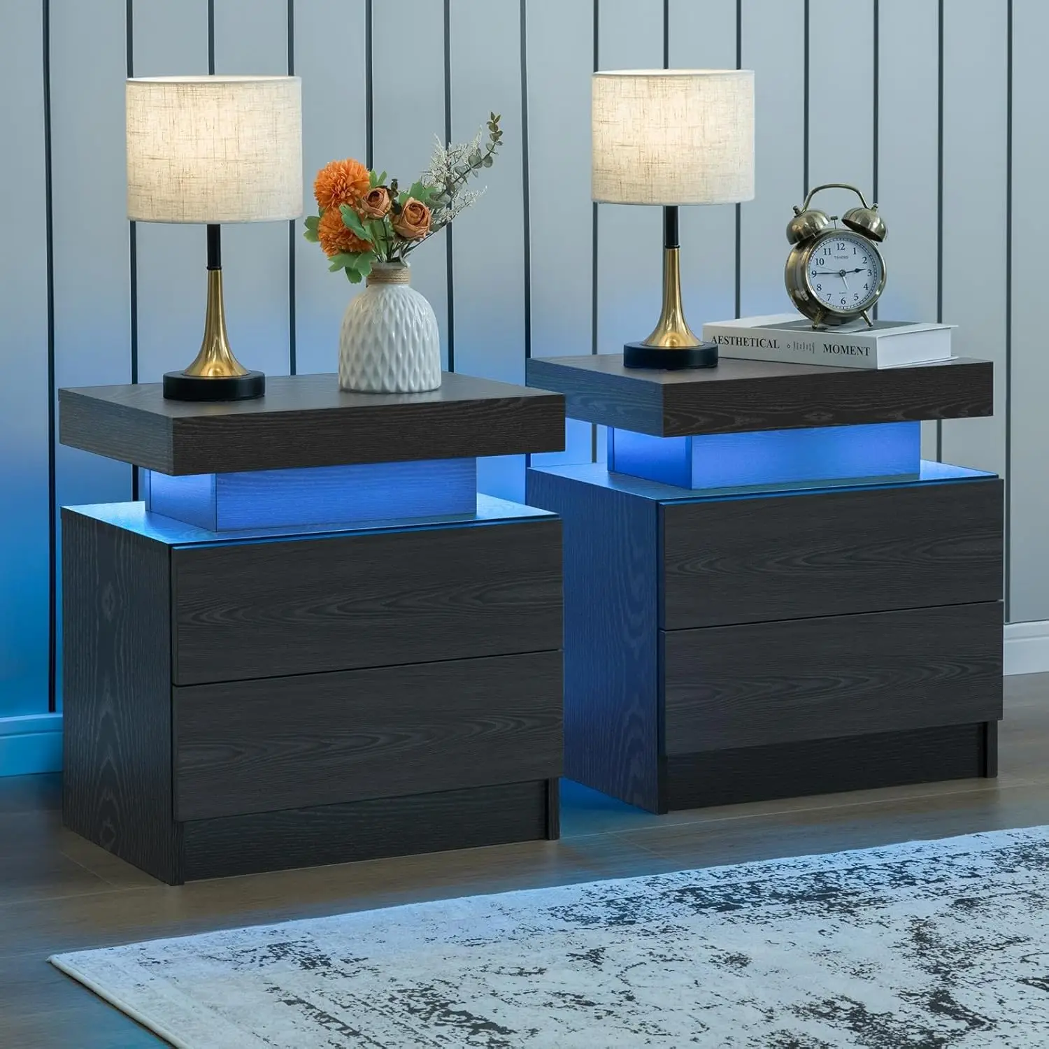Cubehom Nightstand Set of 2 LED Nightstand with 2 Drawers Cubehom Nightstand Set of 2 LED Nightstand with 2 Drawers