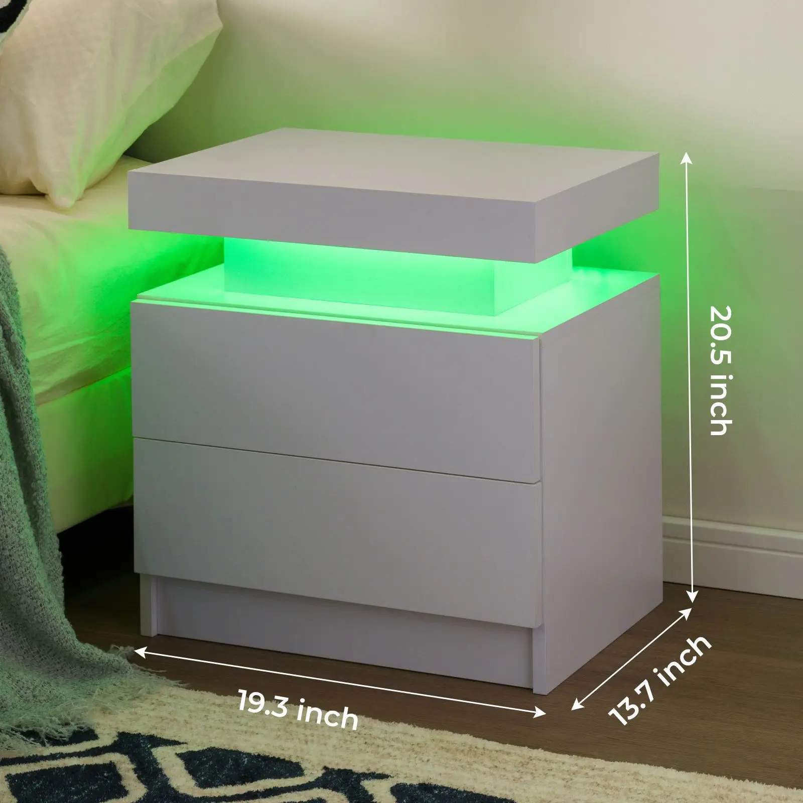 Cubehom Nightstand Set of 2 LED Nightstand with 2 Drawers Cubehom Nightstand Set of 2 LED Nightstand with 2 Drawers