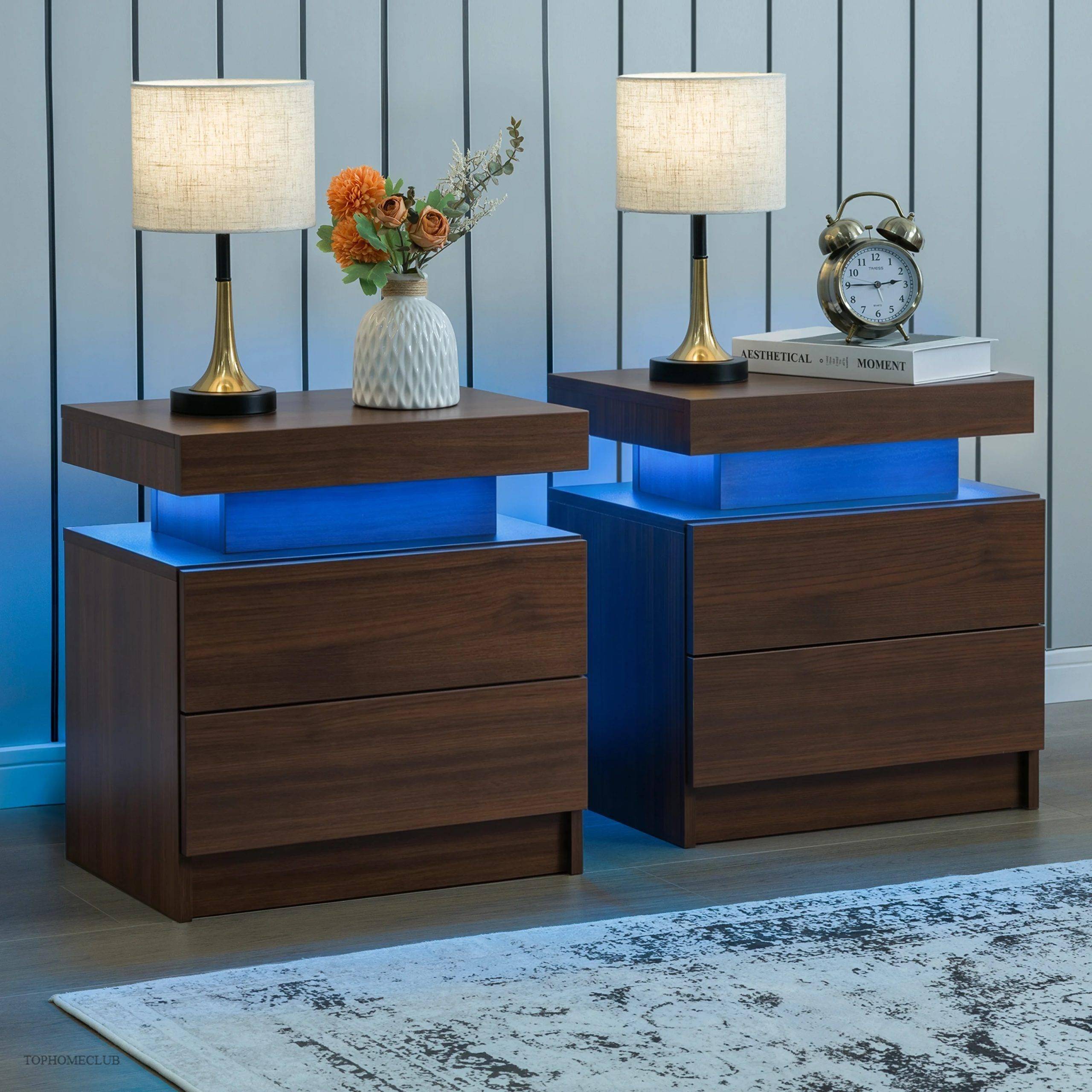 Cubehom Nightstand Set of 2 LED Nightstand with 2 Drawers Cubehom Nightstand Set of 2 LED Nightstand with 2 Drawers