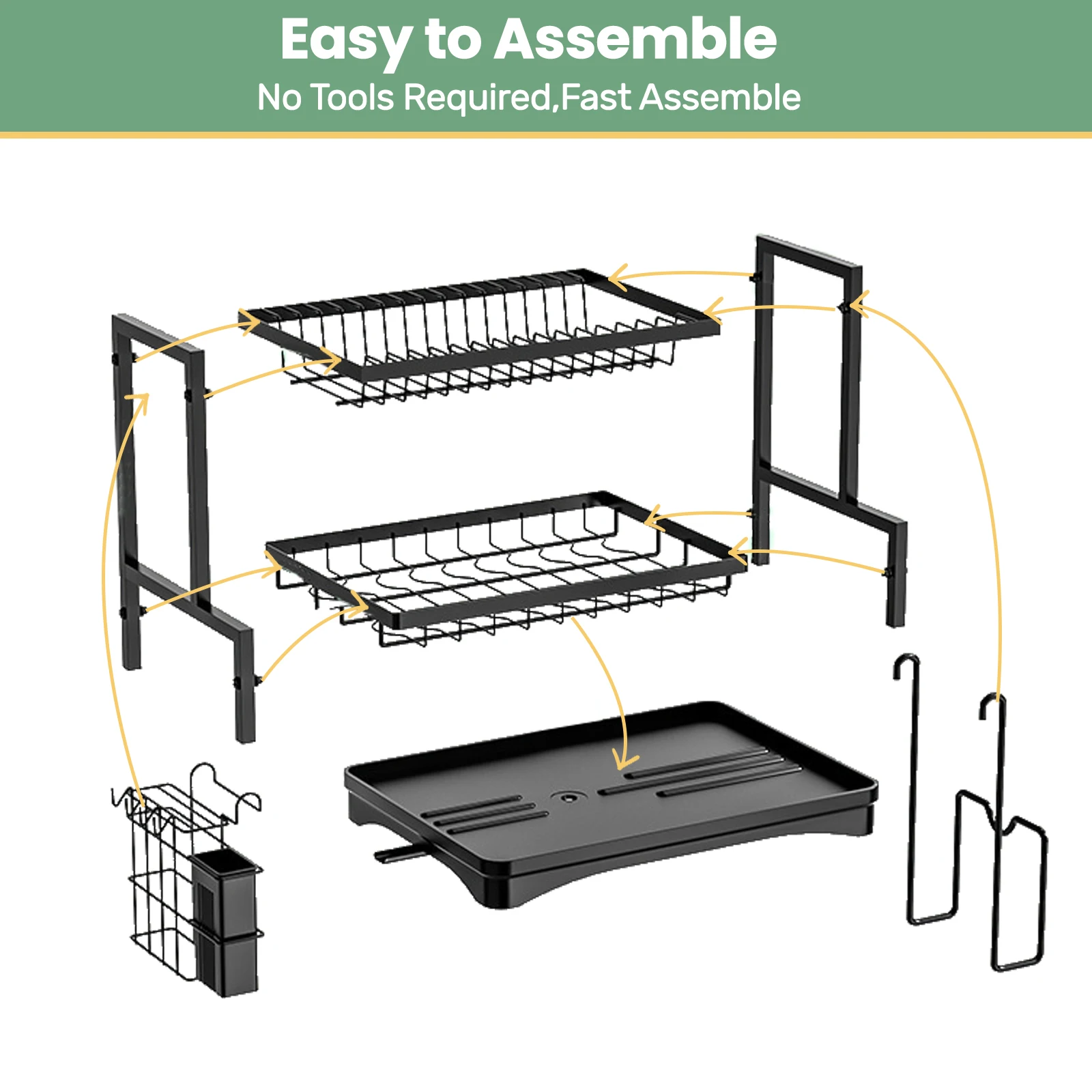 Dish Drainer Rack 2 Tier Rustproof Dish Drainer Rack with Drip Tray and Utensils Holder with 360&deg; Swivel Spout Drain Board Set