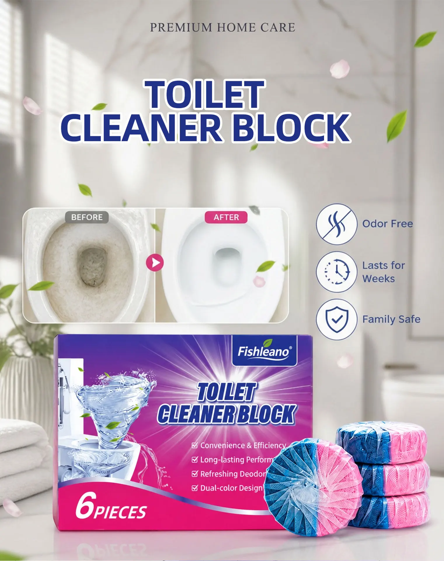 Dual‑Color Toilet Cleaner Block 6Pcs Long‑Lasting Deodorant Automatic Flush Toilet Bowl Cleaners Remove Limescale Stain Fresh