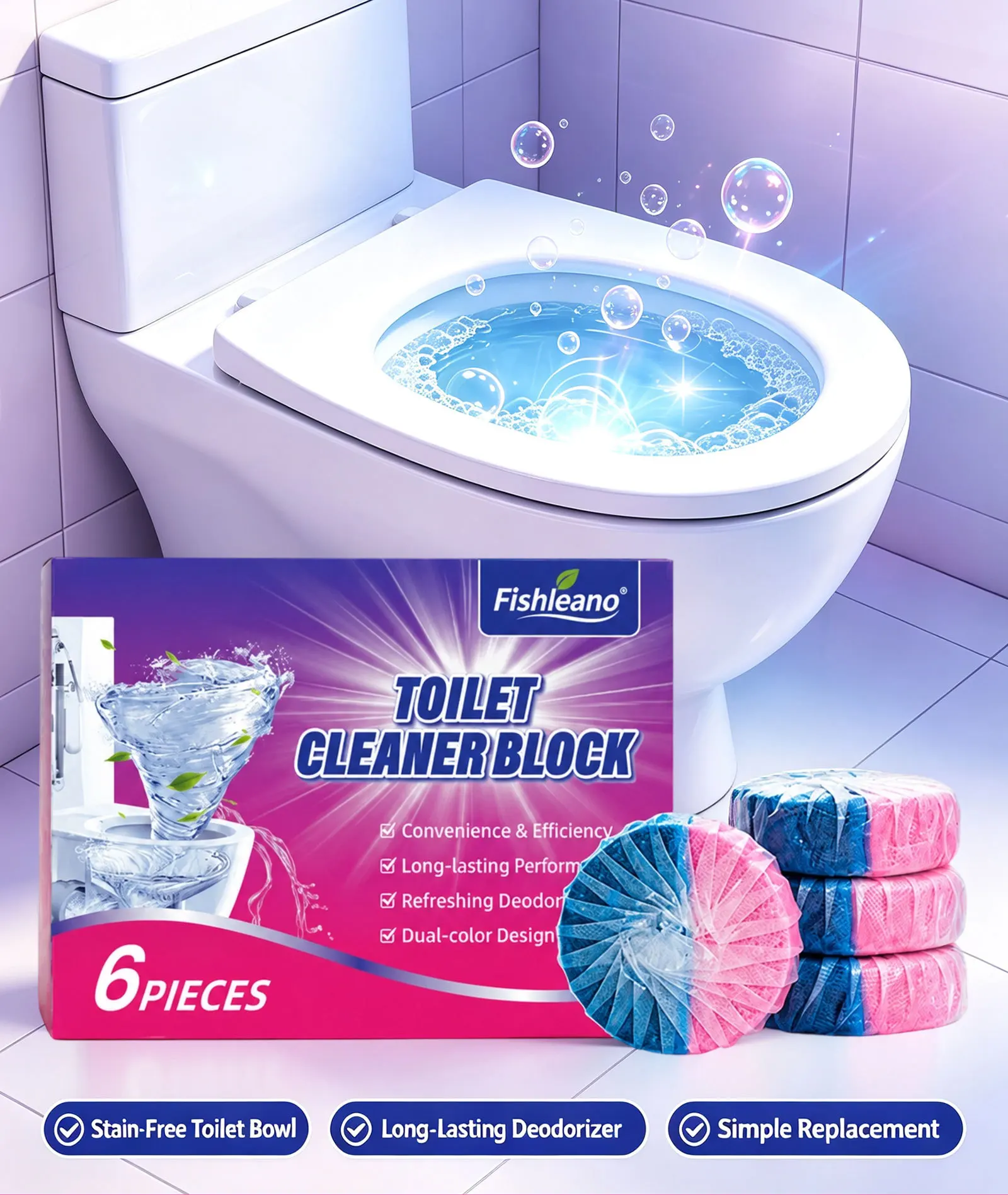 Dual‑Color Toilet Cleaner Block 6Pcs Long‑Lasting Deodorant Automatic Flush Toilet Bowl Cleaners Remove Limescale Stain Fresh