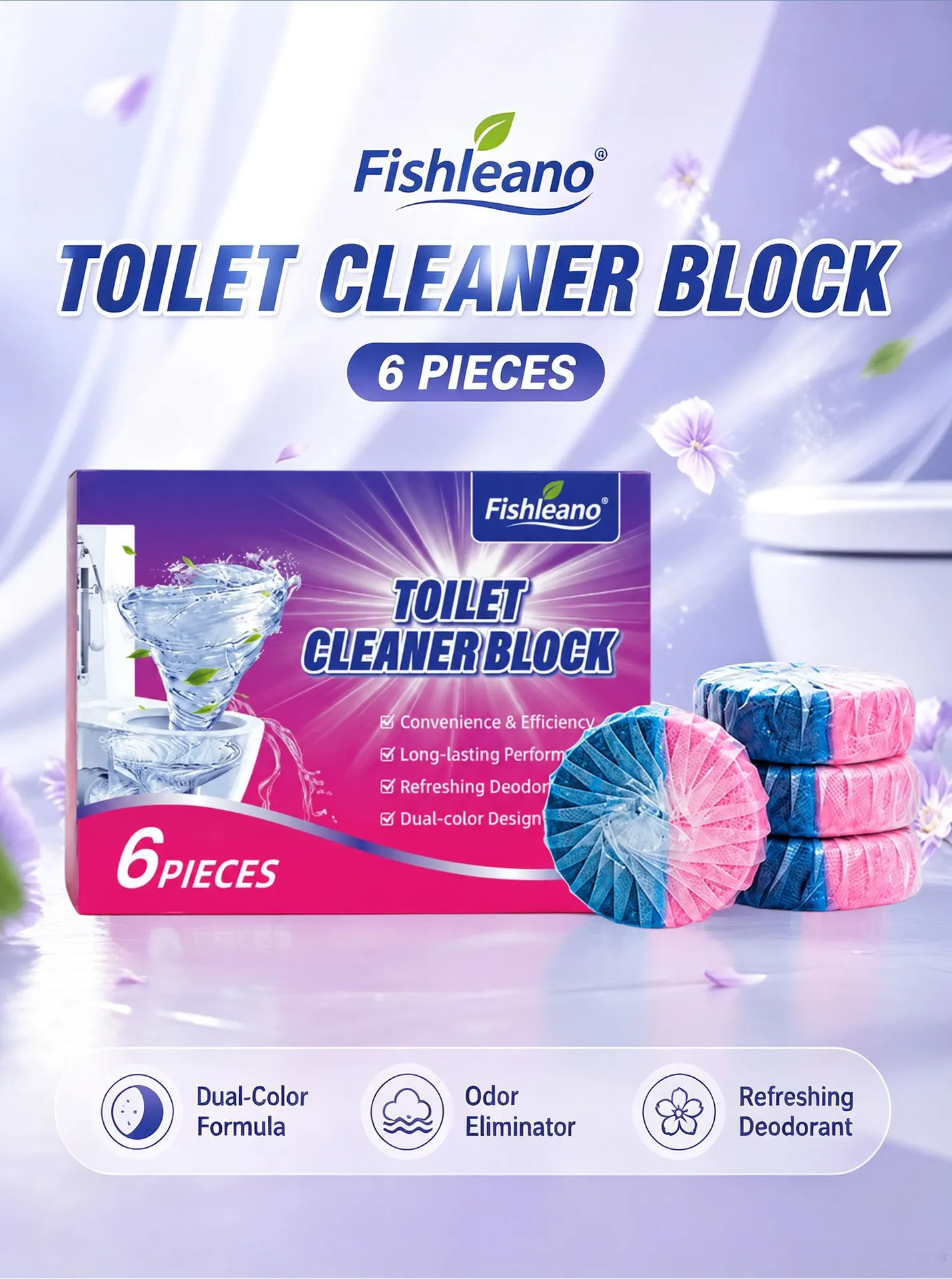 Dual‑Color Toilet Cleaner Block 6Pcs Long‑Lasting Deodorant Automatic Flush Toilet Bowl Cleaners Remove Limescale Stain Fresh
