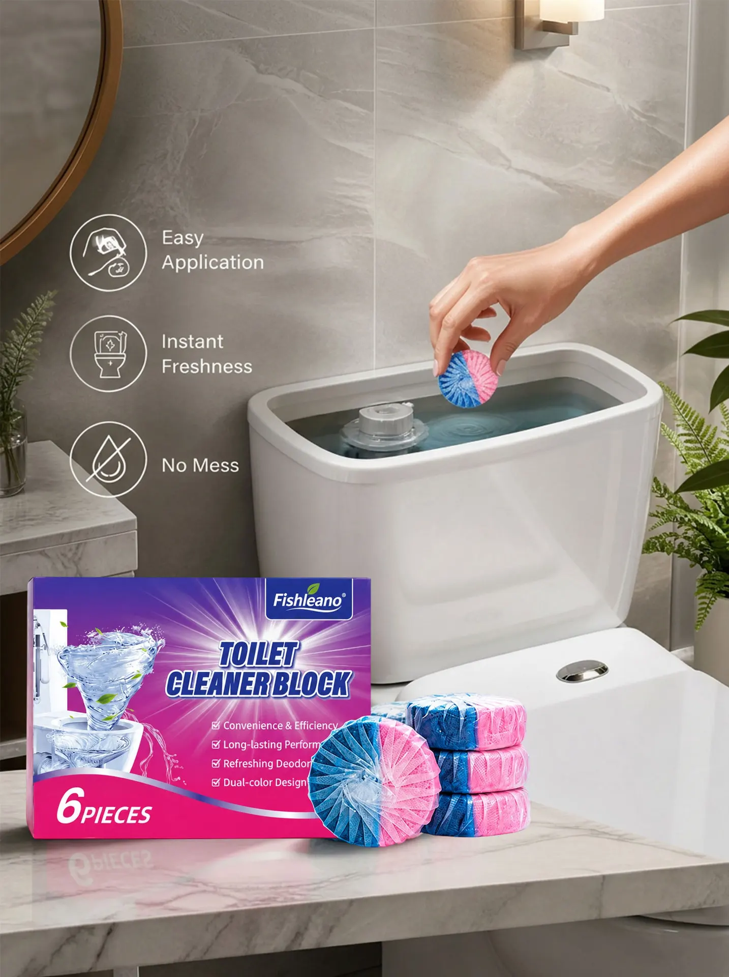 Dual‑Color Toilet Cleaner Block 6Pcs Long‑Lasting Deodorant Automatic Flush Toilet Bowl Cleaners Remove Limescale Stain Fresh