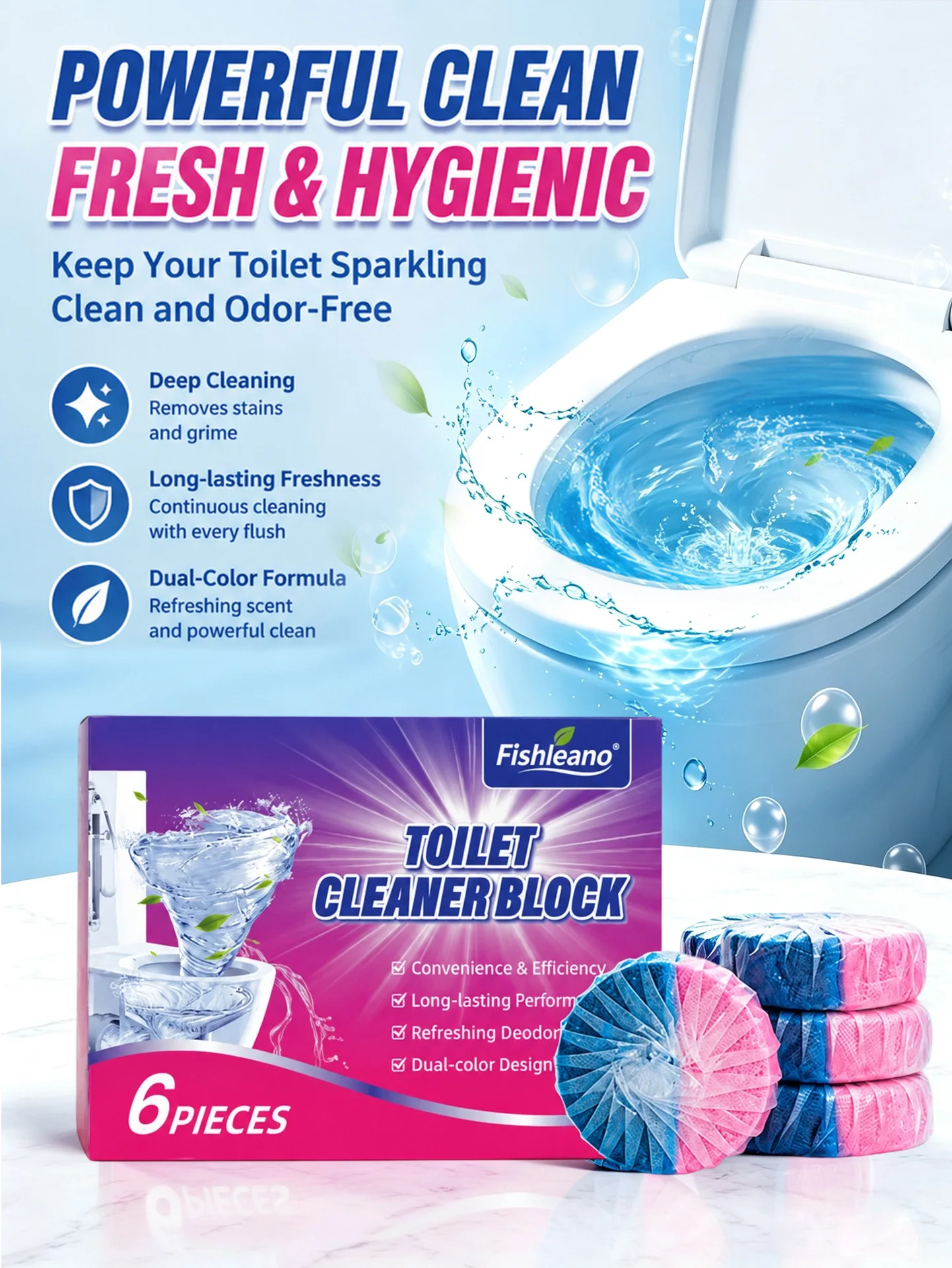 Dual‑Color Toilet Cleaner Block 6Pcs Long‑Lasting Deodorant Automatic Flush Toilet Bowl Cleaners Remove Limescale Stain Fresh