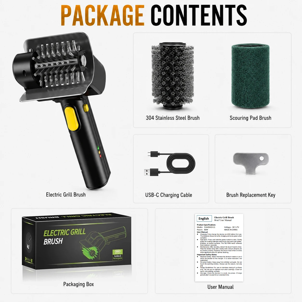 Hippcron Electric Grill Brush 2.5 Hours Runtime 1100RPM -304 Stainless Steel Brush Suitable for Outdoor Barbecue Cleaning Tools Hippcron Electric Grill Brush 2.5 Hours Runtime 1100RPM -304 Stainless Steel Brush Suitable for Outdoor Barbecue Cleaning Tools