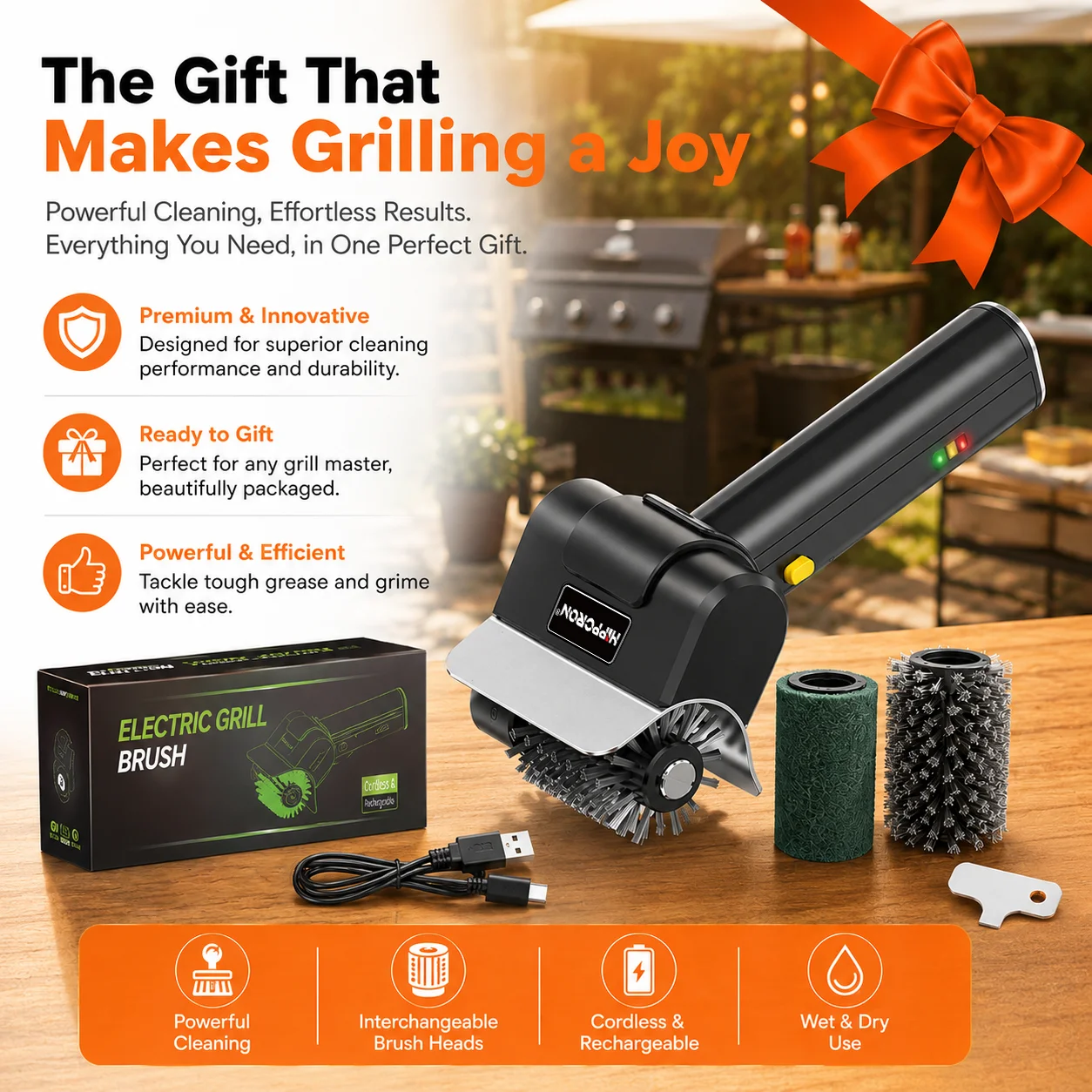 Hippcron Electric Grill Brush 2.5 Hours Runtime 1100RPM -304 Stainless Steel Brush Suitable for Outdoor Barbecue Cleaning Tools Hippcron Electric Grill Brush 2.5 Hours Runtime 1100RPM -304 Stainless Steel Brush Suitable for Outdoor Barbecue Cleaning Tools
