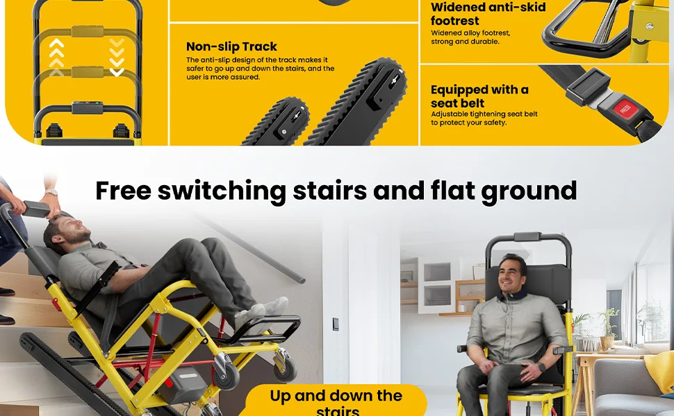 Electric Stair Climbing Chair Foldable Emergency Stair Lift Wheelchair Battery Operated Elderly Disabled Max 440 lbs Load 120W Electric Stair Climbing Chair Foldable Emergency Stair Lift Wheelchair Battery Operated Elderly Disabled Max 440 lbs Load 120W