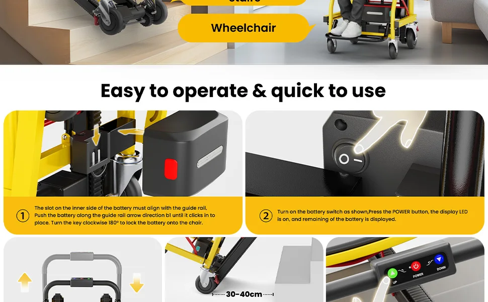 Electric Stair Climbing Chair Foldable Emergency Stair Lift Wheelchair Battery Operated Elderly Disabled Max 440 lbs Load 120W Electric Stair Climbing Chair Foldable Emergency Stair Lift Wheelchair Battery Operated Elderly Disabled Max 440 lbs Load 120W