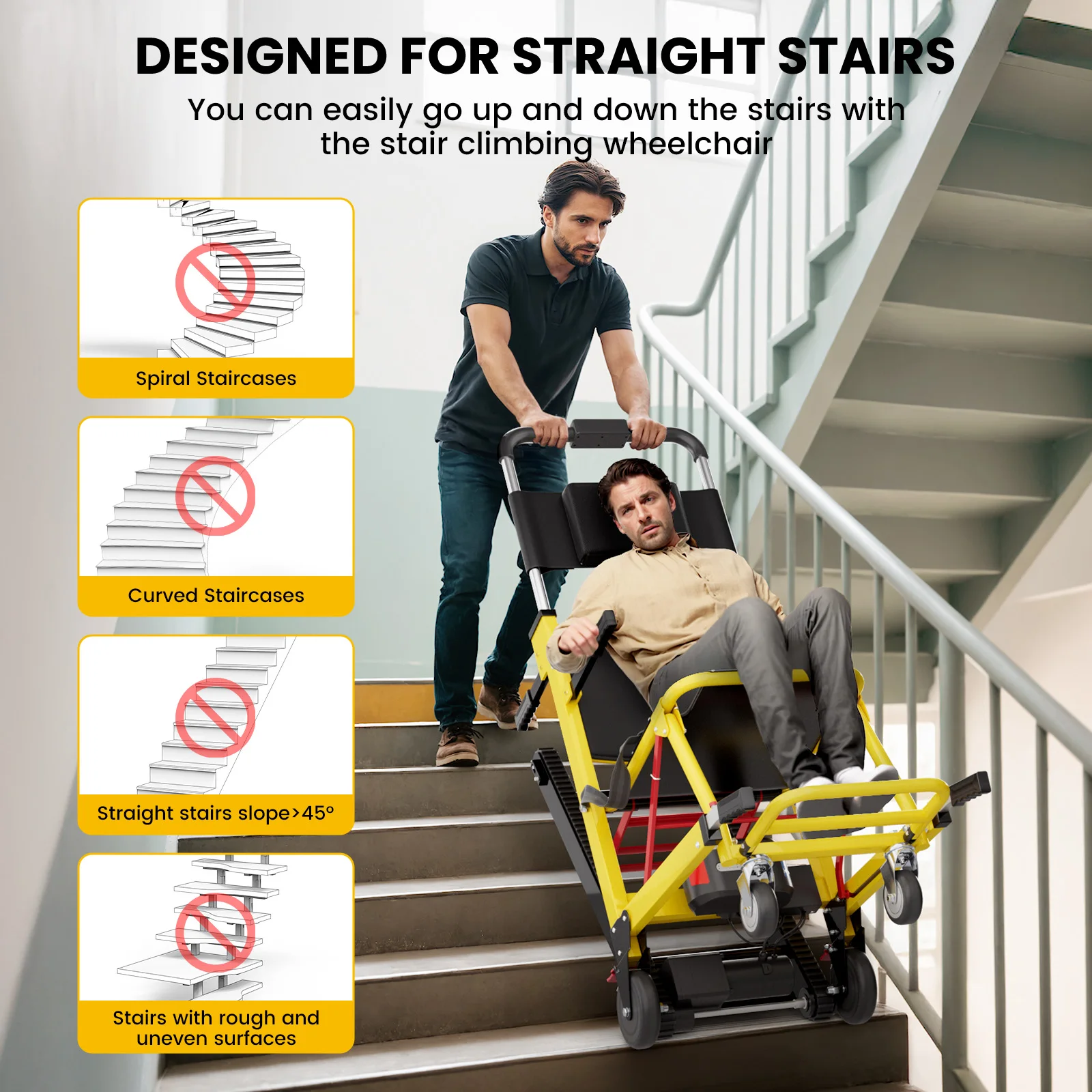 Emergency Stair Lift Wheelchair Battery Operated Elderly Disabled Max 440 lbs Load 120W Home Care Emergency Stair Lift Wheelchair Battery Operated Elderly Disabled Max 440 lbs Load 120W Home Care