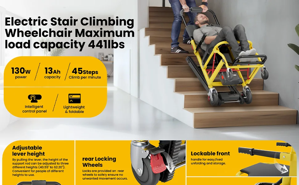 Electric Stair Climbing Chair Foldable Emergency Stair Lift Wheelchair Battery Operated Elderly Disabled Max 440 lbs Load 120W Electric Stair Climbing Chair Foldable Emergency Stair Lift Wheelchair Battery Operated Elderly Disabled Max 440 lbs Load 120W
