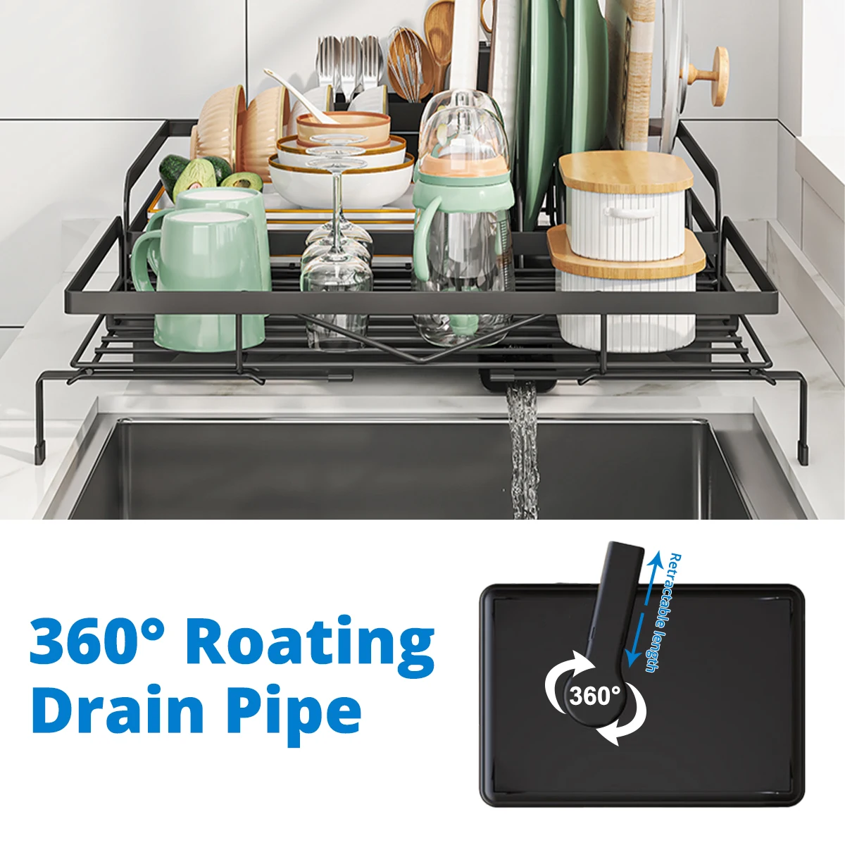 Expandable Dish Drying Rack with Cutlery Holder and Swivel Drainage Spout Kitchen Gadgets Expandable Dish Drying Rack with Cutlery Holder and Swivel Drainage Spout Kitchen Gadgets