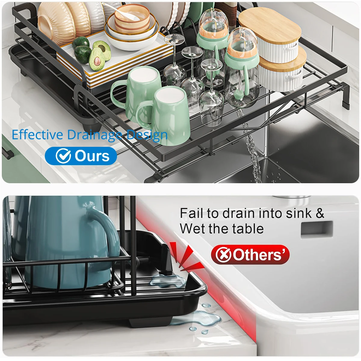 Expandable Dish Drying Rack with Cutlery Holder and Swivel Drainage Spout Kitchen Gadgets Expandable Dish Drying Rack with Cutlery Holder and Swivel Drainage Spout Kitchen Gadgets