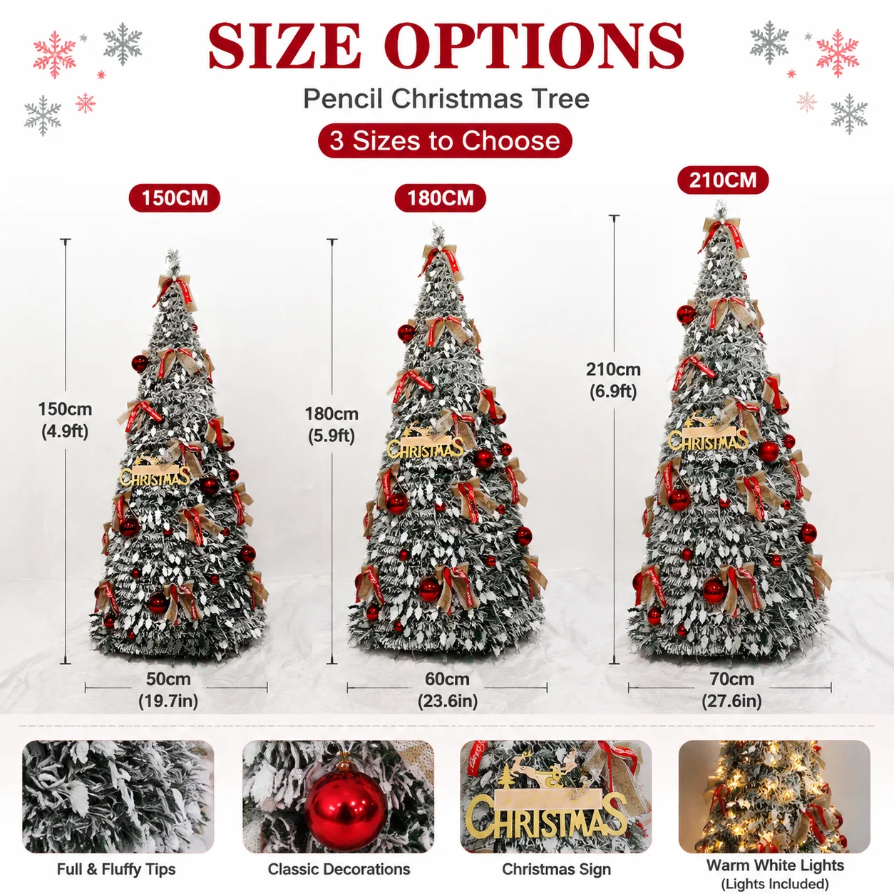 Foldable Christmas Tree with LED Lights Snow Flocked Artificial Xmas Tree Slim Space Saving Party Home Holiday Decoration