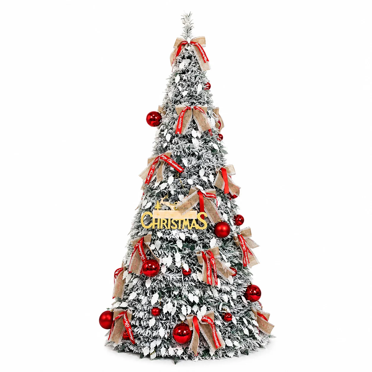 Foldable Christmas Tree with LED Lights Snow Flocked Artificial Xmas Tree Slim Space Saving Party Home Holiday Decoration