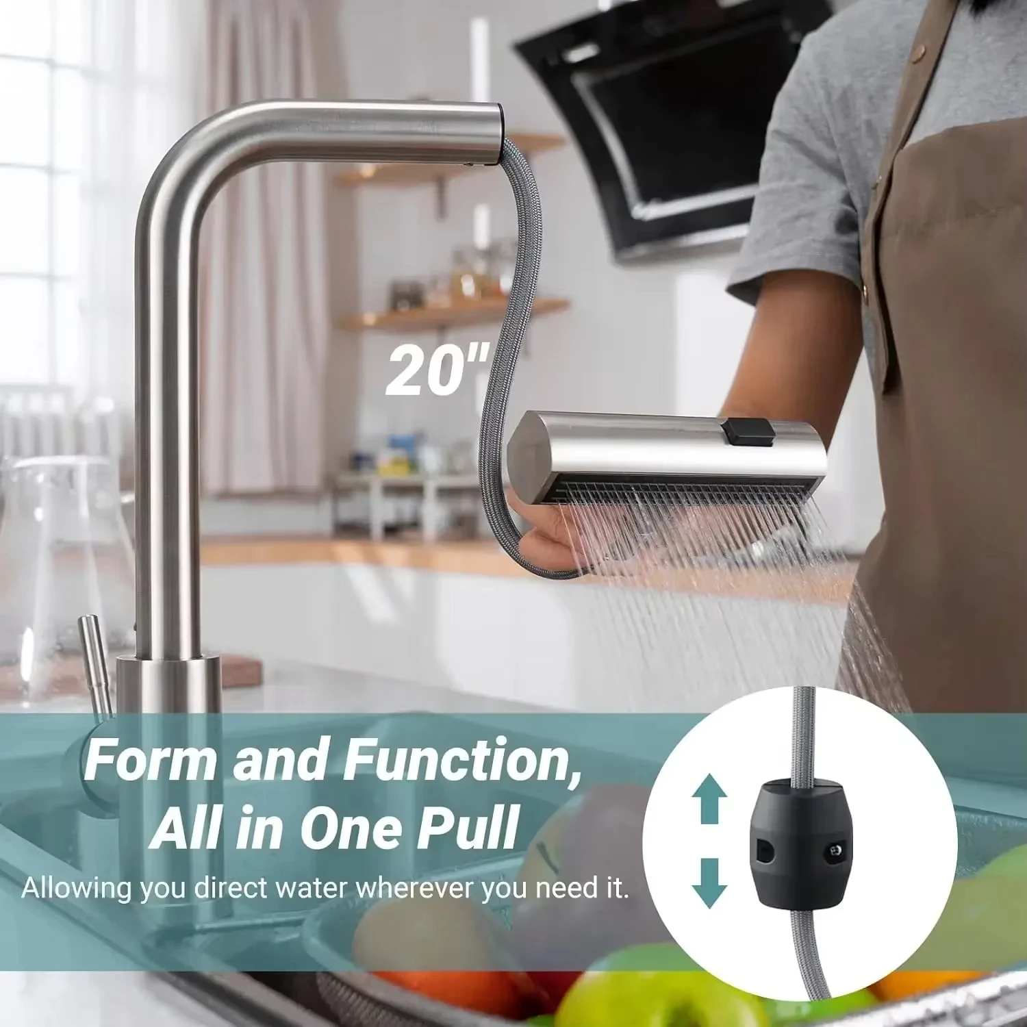 Grey/Silver Pull Out Kitchen Faucet, Flexible Hot and Cold Water Kitchen Sink Mixer Faucet Deck Mounted with Stream Shower Mode Grey/Silver Pull Out Kitchen Faucet, Flexible Hot and Cold Water Kitchen Sink Mixer Faucet Deck Mounted with Stream Shower Mode