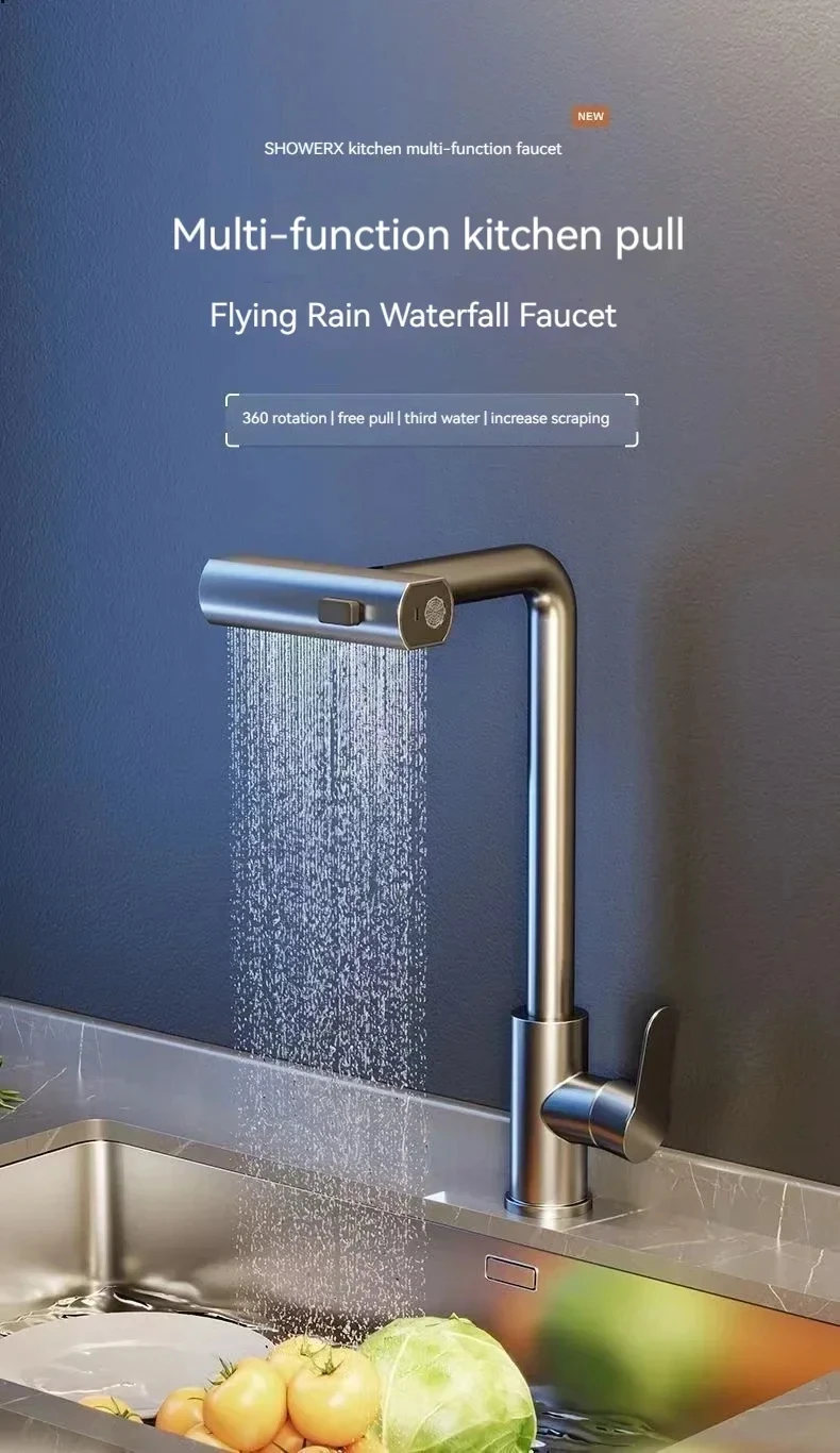 Grey/Silver Pull Out Kitchen Faucet, Flexible Hot and Cold Water Kitchen Sink Mixer Faucet Deck Mounted with Stream Shower Mode Grey/Silver Pull Out Kitchen Faucet, Flexible Hot and Cold Water Kitchen Sink Mixer Faucet Deck Mounted with Stream Shower Mode