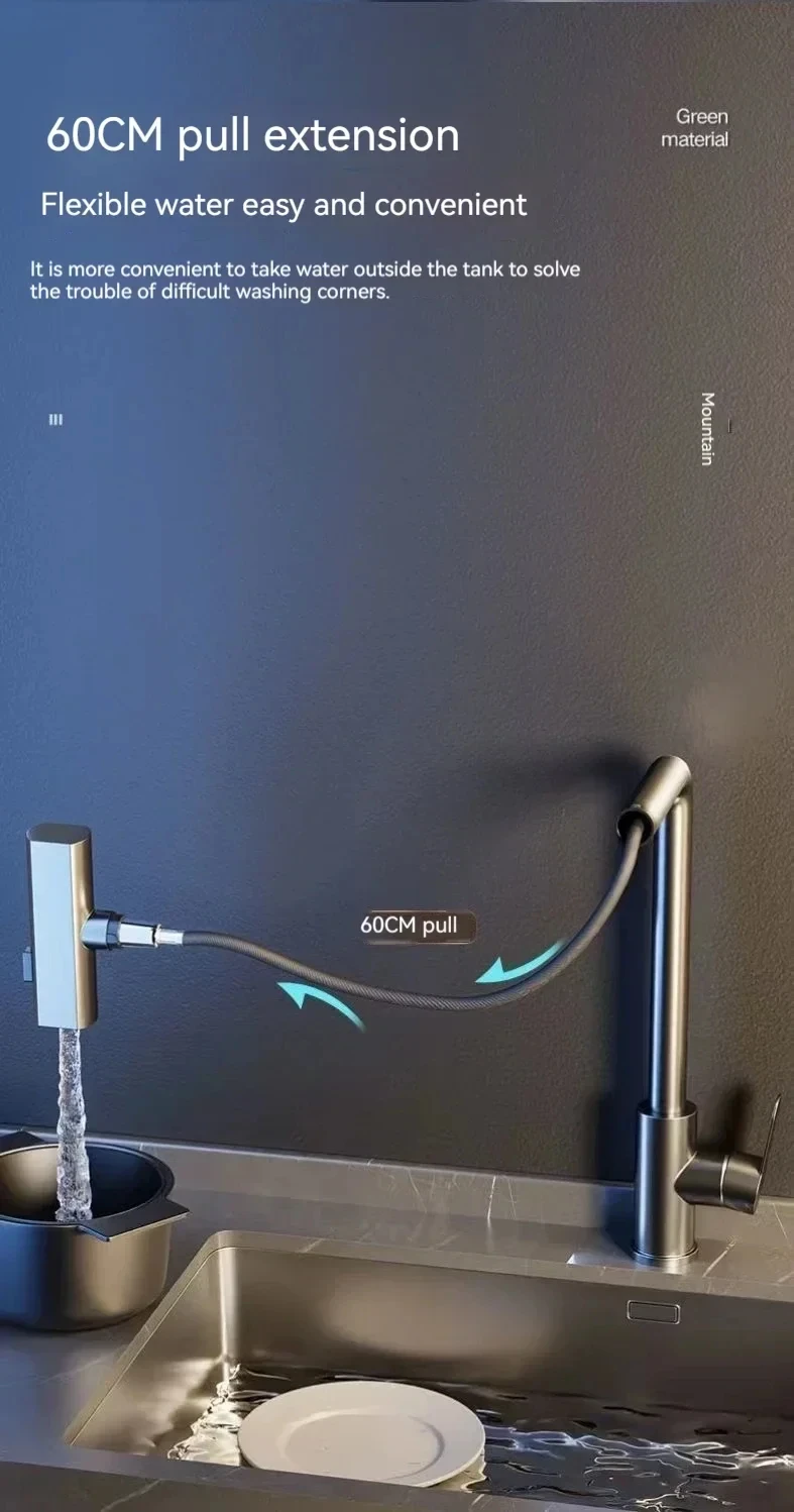 Grey/Silver Pull Out Kitchen Faucet, Flexible Hot and Cold Water Kitchen Sink Mixer Faucet Deck Mounted with Stream Shower Mode Grey/Silver Pull Out Kitchen Faucet, Flexible Hot and Cold Water Kitchen Sink Mixer Faucet Deck Mounted with Stream Shower Mode