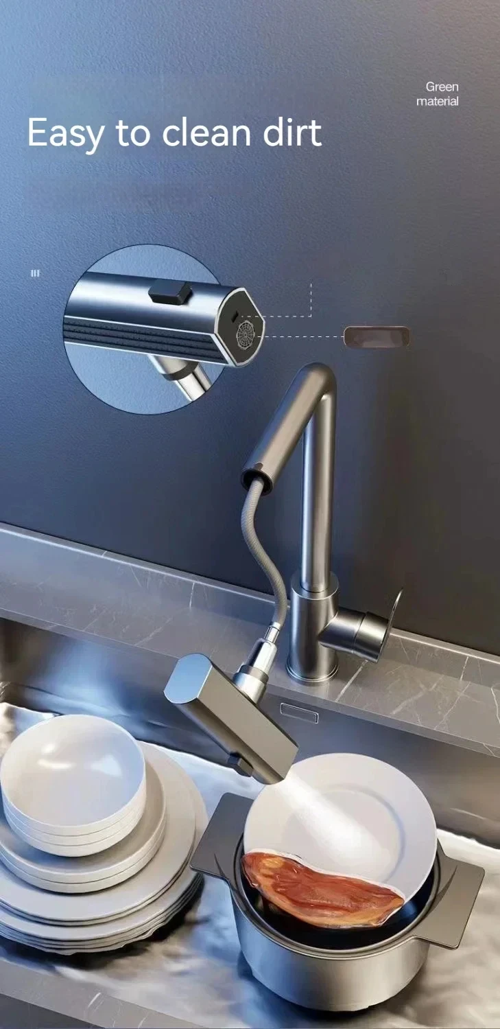 Grey/Silver Pull Out Kitchen Faucet, Flexible Hot and Cold Water Kitchen Sink Mixer Faucet Deck Mounted with Stream Shower Mode Grey/Silver Pull Out Kitchen Faucet, Flexible Hot and Cold Water Kitchen Sink Mixer Faucet Deck Mounted with Stream Shower Mode