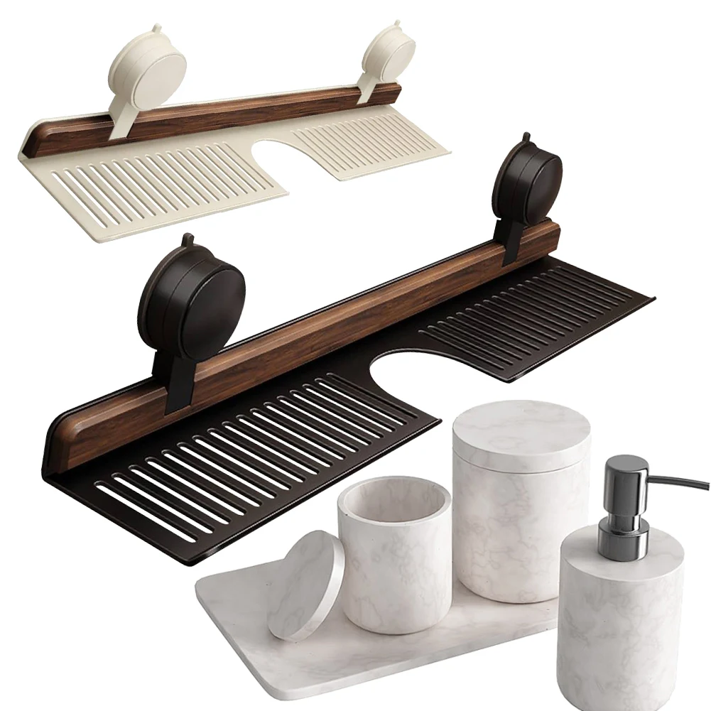 Walnut Suction Cup Bathroom Shelf Heavy Duty Storage Rack Over Faucet Sink Rack Bathroom Accessories