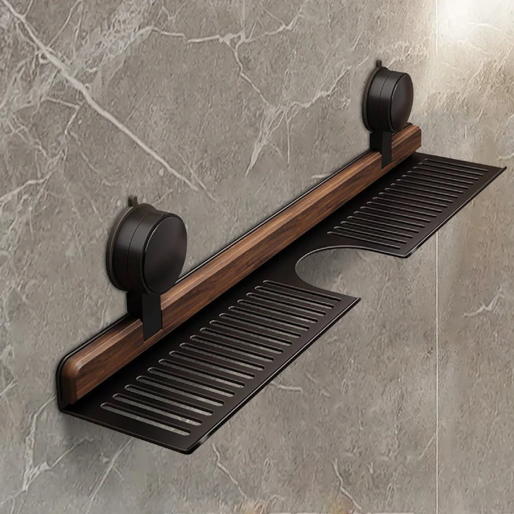 Walnut Suction Cup Bathroom Shelf Heavy Duty Storage Rack Over Faucet Sink Rack Bathroom Accessories