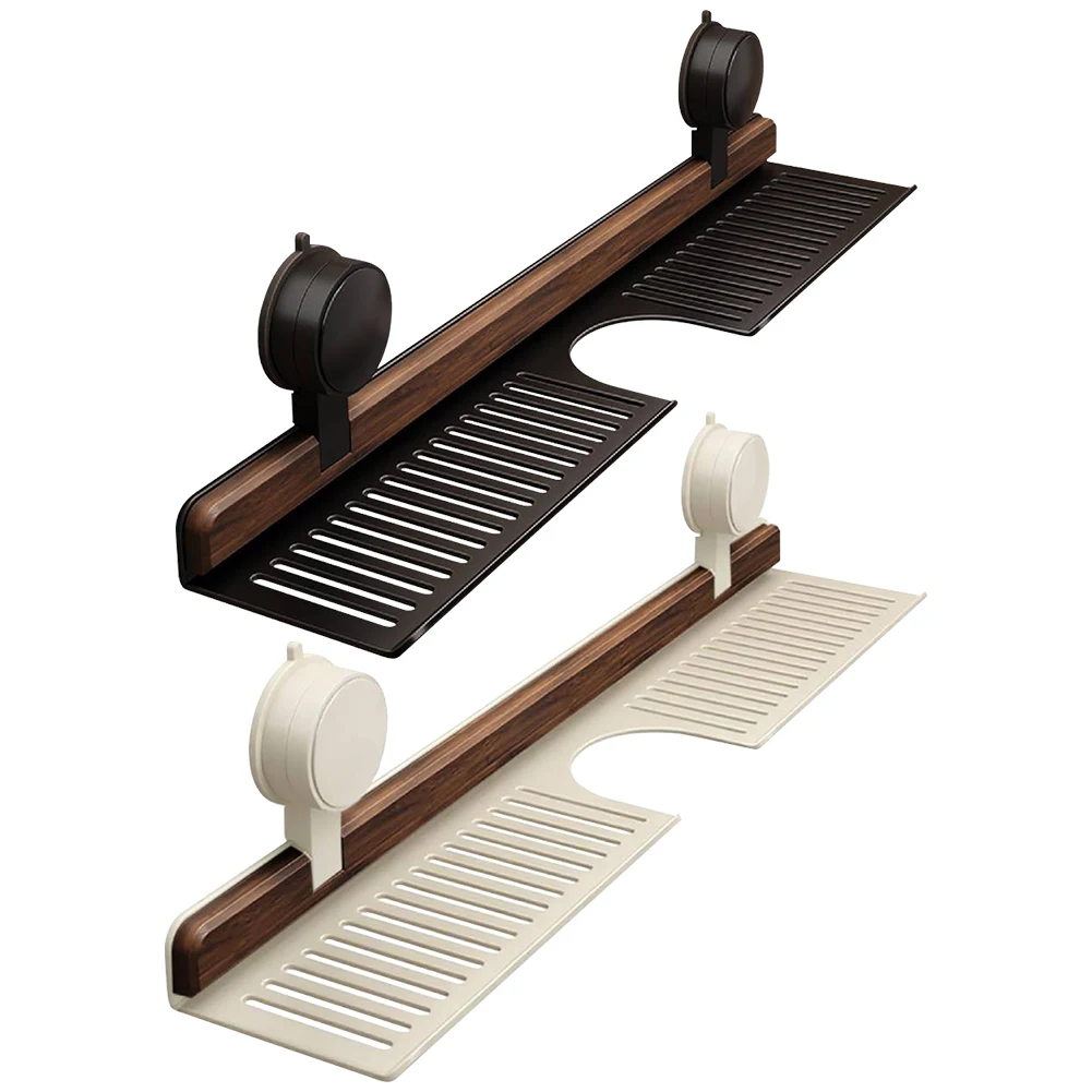 Walnut Suction Cup Bathroom Shelf Heavy Duty Storage Rack Over Faucet Sink Rack Bathroom Accessories