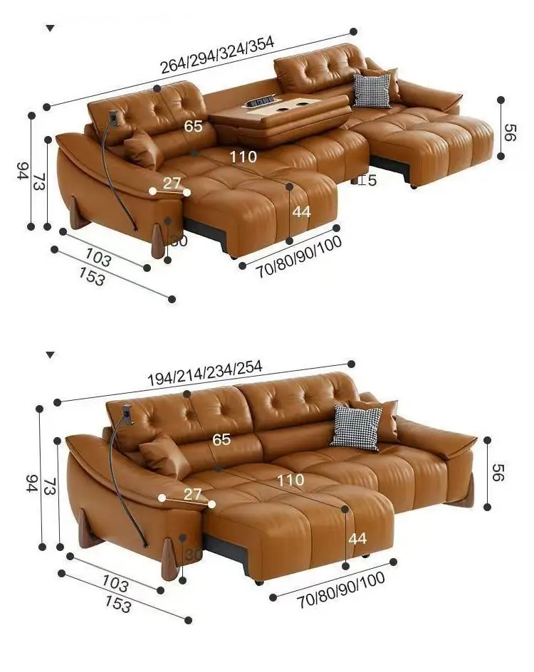 Leather electric sofa bed Italian zero against the wall living room multi-functional, simple and modern