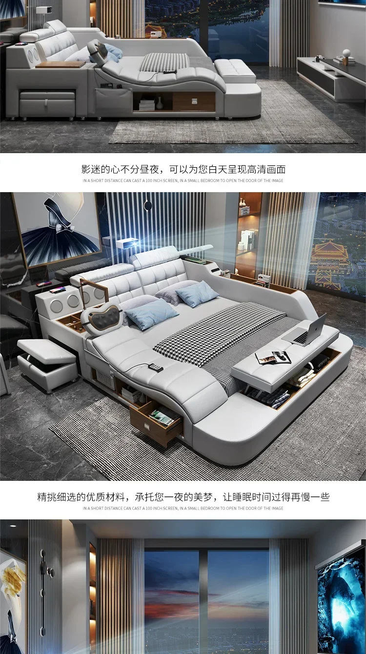 Modern Master Double Bed Multifonction Storage Salon Queen Design Bed Luxury Smart Lit Intelligent Multifonctions Furniture Modern Master Double Bed Multifonction Storage Salon Queen Design Bed Luxury Smart Lit Intelligent Multifonctions Furniture