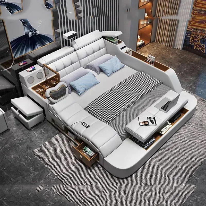 Modern Master Double Bed Multifonction Storage Salon Queen Design Bed Luxury Smart Lit Intelligent Multifonctions Furniture Modern Master Double Bed Multifonction Storage Salon Queen Design Bed Luxury Smart Lit Intelligent Multifonctions Furniture