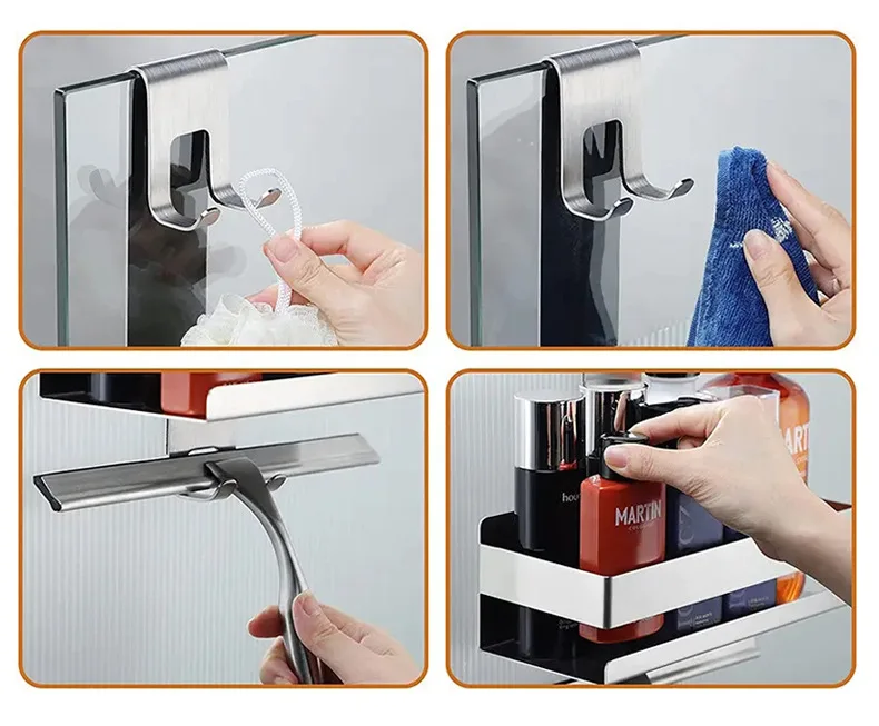 Movable Bathroom Shelves No Drill Shelf Organizer Shower Support Steel Shelf Multifunction Shelves Storage Unit For Bathroom