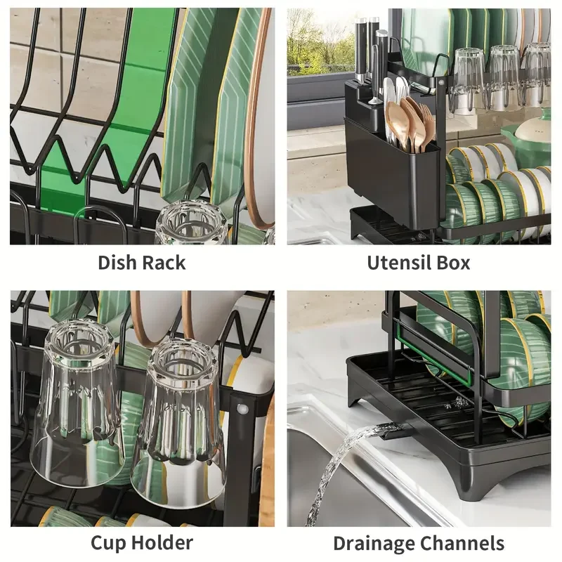 Multi-functional Dish Drying Rack, Kitchen Storage Organiser for Plates & Bowls, Snap-On Design, No-Drill Install Multi-functional Dish Drying Rack, Kitchen Storage Organiser for Plates & Bowls, Snap-On Design, No-Drill Install