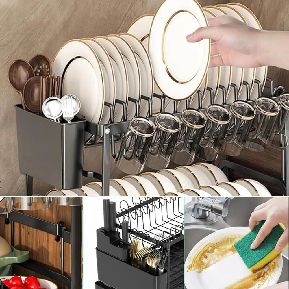 Multi-functional Dish Drying Rack, Kitchen Storage Organiser for Plates & Bowls, Snap-On Design, No-Drill Install Multi-functional Dish Drying Rack, Kitchen Storage Organiser for Plates & Bowls, Snap-On Design, No-Drill Install