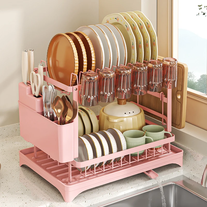 Multi-functional Dish Drying Rack, Kitchen Storage Organiser for Plates & Bowls, Snap-On Design, No-Drill Install