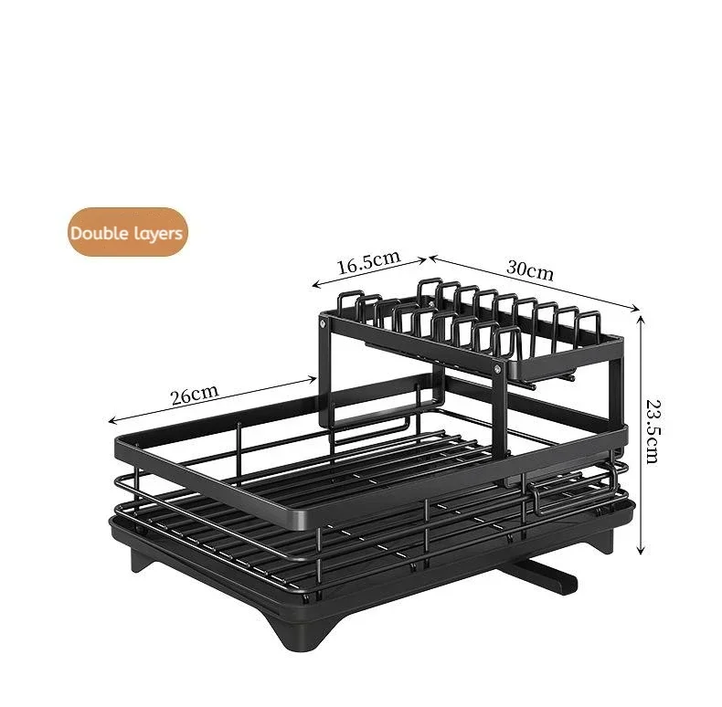 Multifunctional Kitchen Dish Drying Rack Adjustable Over Sink Plate Organizer with Removable Drainboard