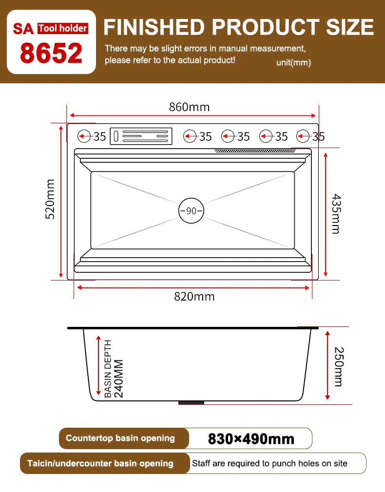 Multifunctional Large Single Slot Stainless Steel Kitchen Sink With Knife Holder