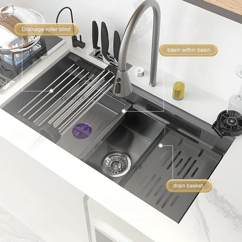 Multifunctional Large Single Slot Stainless Steel Kitchen Sink With Knife Holder Kitchen Gadgets Multifunctional Large Single Slot Stainless Steel Kitchen Sink With Knife Holder Kitchen Gadgets