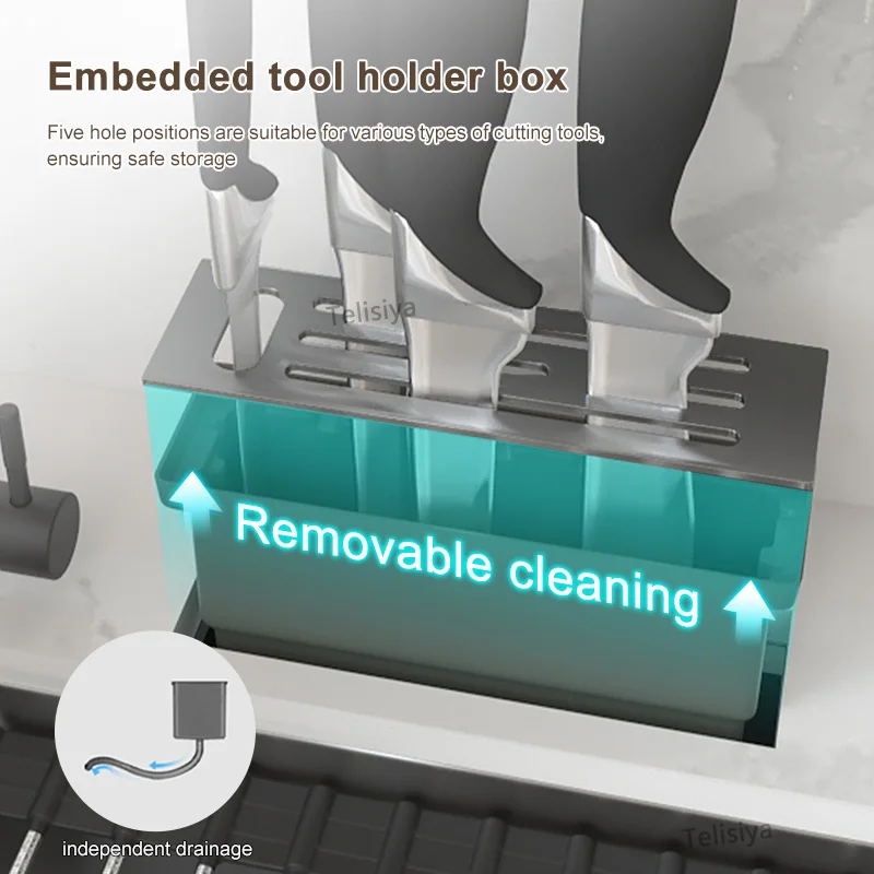 Multifunctional Large Single Slot Stainless Steel Kitchen Sink With Knife Holder Kitchen Gadgets Multifunctional Large Single Slot Stainless Steel Kitchen Sink With Knife Holder Kitchen Gadgets