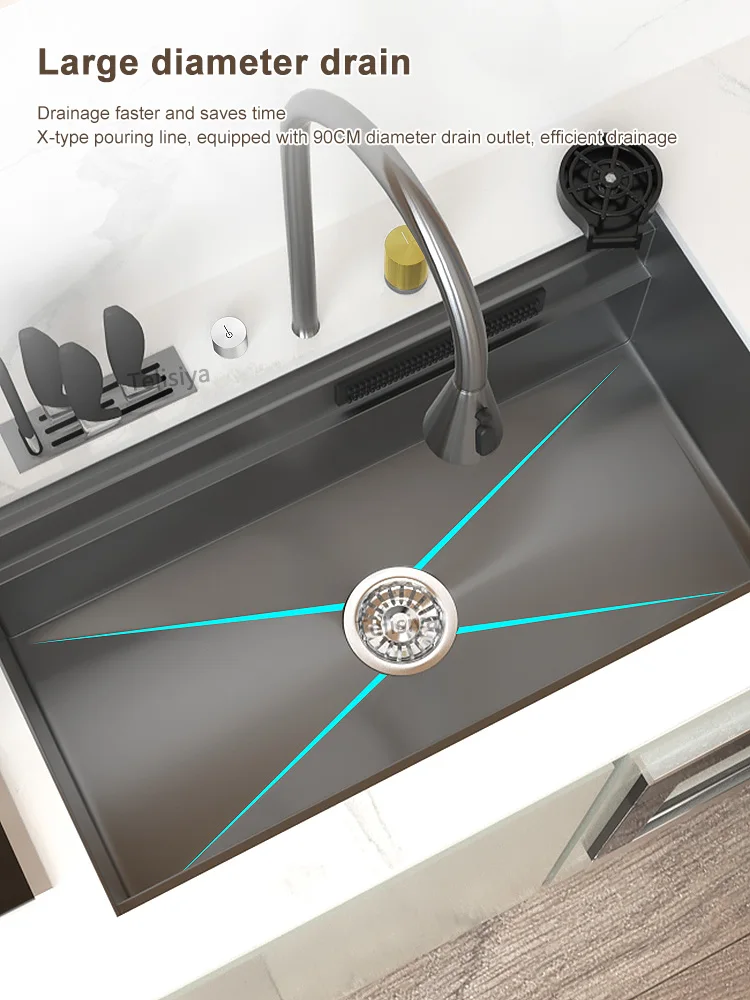 Multifunctional Large Single Slot Stainless Steel Kitchen Sink With Knife Holder