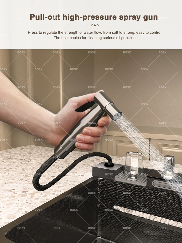 Multifunctional Sinks Stainless Steel Waterfall Kitchen Sink Includes 120 × 50 cm Large Single Slot Digital Display Faucet Set Multifunctional Sinks Stainless Steel Waterfall Kitchen Sink Includes 120 × 50 cm Large Single Slot Digital Display Faucet Set