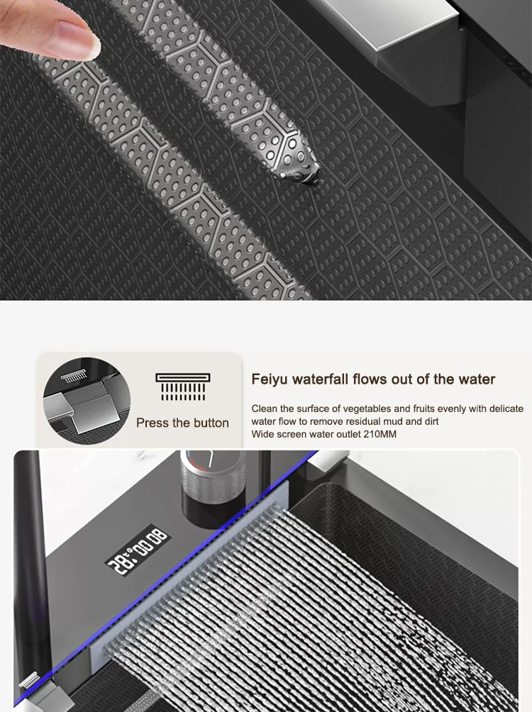 Multifunctional Sinks Stainless Steel Waterfall Kitchen Sink Includes 120 × 50 cm Large Single Slot Digital Display Faucet Set Multifunctional Sinks Stainless Steel Waterfall Kitchen Sink Includes 120 × 50 cm Large Single Slot Digital Display Faucet Set