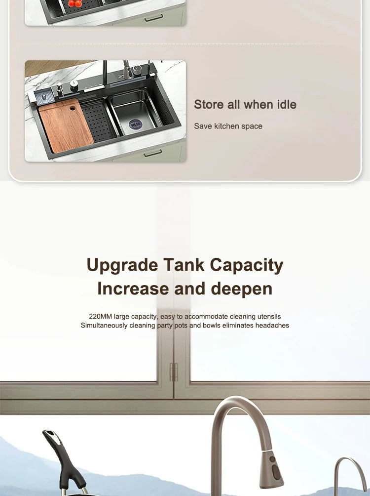 Multifunctional Sinks Stainless Steel Waterfall Kitchen Sink Includes 120 × 50 cm Large Single Slot Digital Display Faucet Set Multifunctional Sinks Stainless Steel Waterfall Kitchen Sink Includes 120 × 50 cm Large Single Slot Digital Display Faucet Set