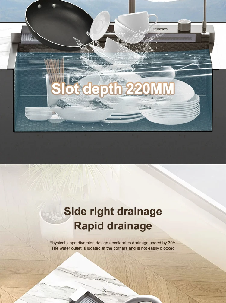 Multifunctional Sinks Stainless Steel Waterfall Kitchen Sink Includes 120 × 50 cm Large Single Slot Digital Display Faucet Set Multifunctional Sinks Stainless Steel Waterfall Kitchen Sink Includes 120 × 50 cm Large Single Slot Digital Display Faucet Set