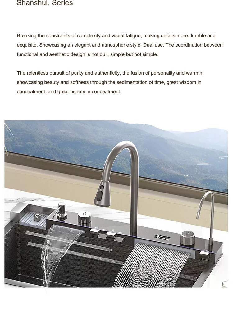 Multifunctional Sinks Stainless Steel Waterfall Kitchen Sink Includes 120 × 50 cm Large Single Slot Digital Display Faucet Set Multifunctional Sinks Stainless Steel Waterfall Kitchen Sink Includes 120 × 50 cm Large Single Slot Digital Display Faucet Set