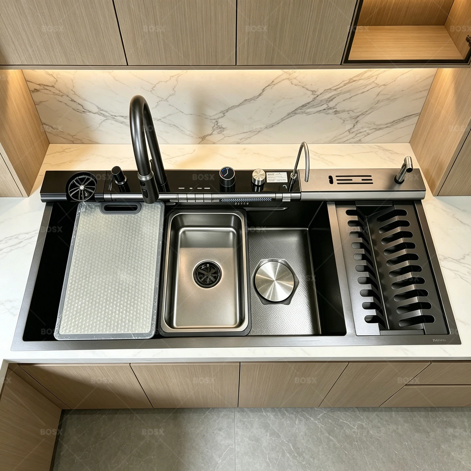 Multifunctional Sinks Stainless Steel Waterfall Kitchen Sink Includes 120 × 50 cm Large Single Slot Digital Display Faucet Set Multifunctional Sinks Stainless Steel Waterfall Kitchen Sink Includes 120 × 50 cm Large Single Slot Digital Display Faucet Set