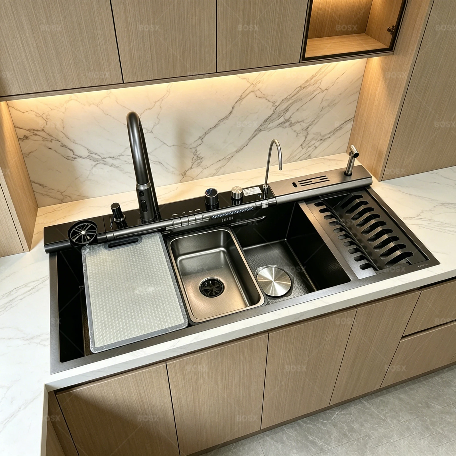 Multifunctional Sinks Stainless Steel Waterfall Kitchen Sink Includes 120 × 50 cm Large Single Slot Digital Display Faucet Set Multifunctional Sinks Stainless Steel Waterfall Kitchen Sink Includes 120 × 50 cm Large Single Slot Digital Display Faucet Set