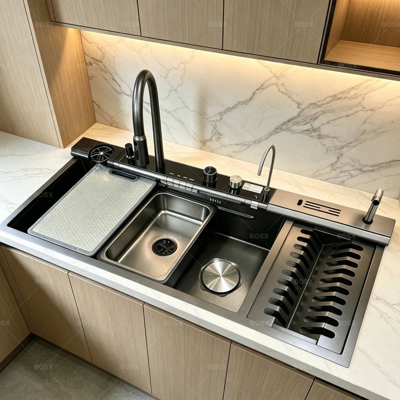Multifunctional Sinks Stainless Steel Waterfall Kitchen Sink Includes 120 × 50 cm Large Single Slot Digital Display Faucet Set Multifunctional Sinks Stainless Steel Waterfall Kitchen Sink Includes 120 × 50 cm Large Single Slot Digital Display Faucet Set