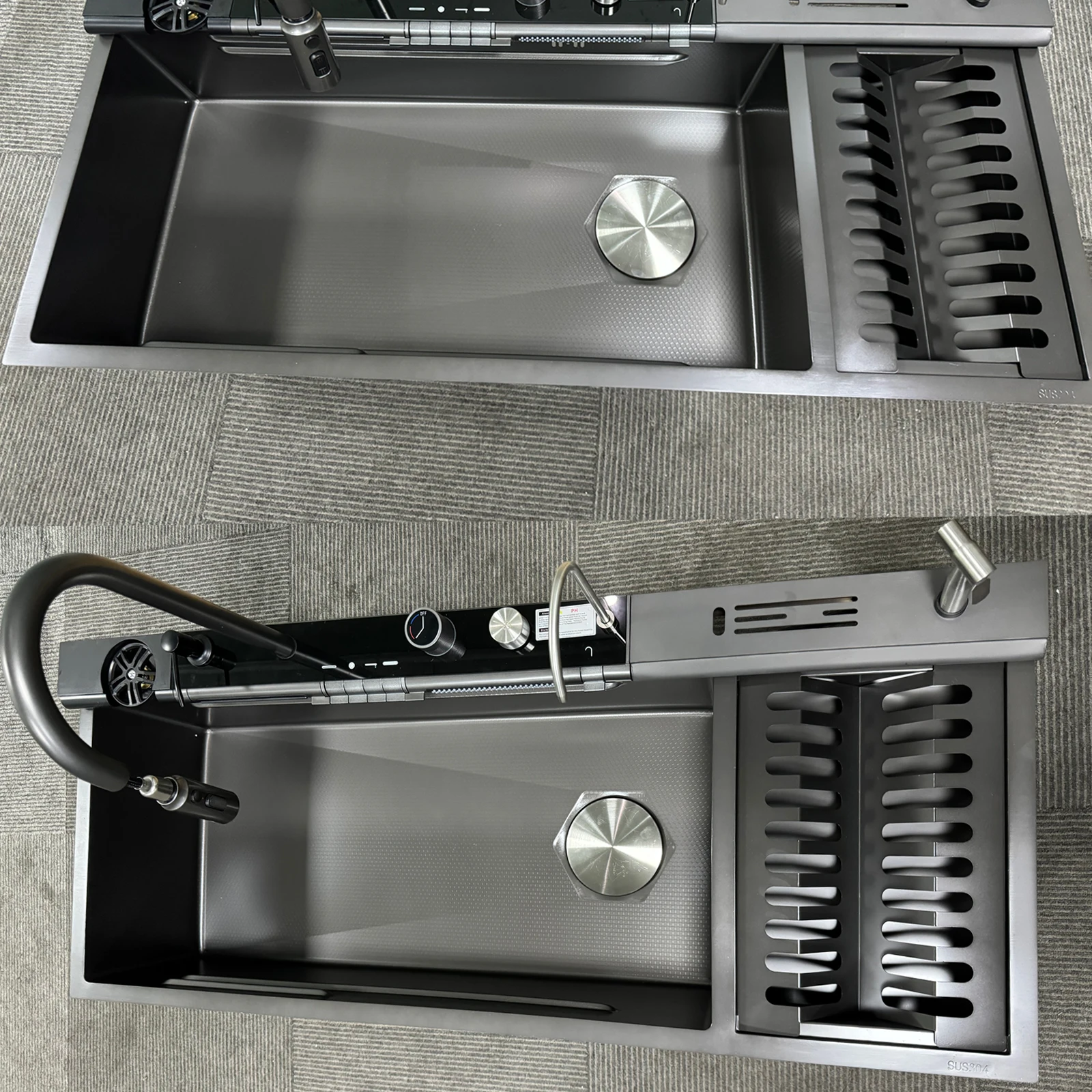 Multifunctional Sinks Stainless Steel Waterfall Kitchen Sink Includes 120 × 50 cm Large Single Slot Digital Display Faucet Set Multifunctional Sinks Stainless Steel Waterfall Kitchen Sink Includes 120 × 50 cm Large Single Slot Digital Display Faucet Set
