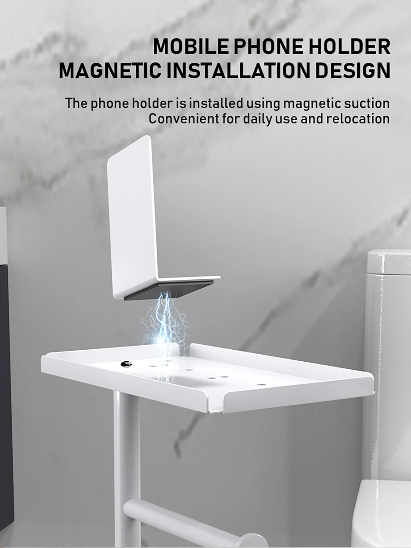 Multifunctional Vertical Toilet Paper Holder with Storage Tray And Magnetic Bracket Floor Standing Tissue Organizer